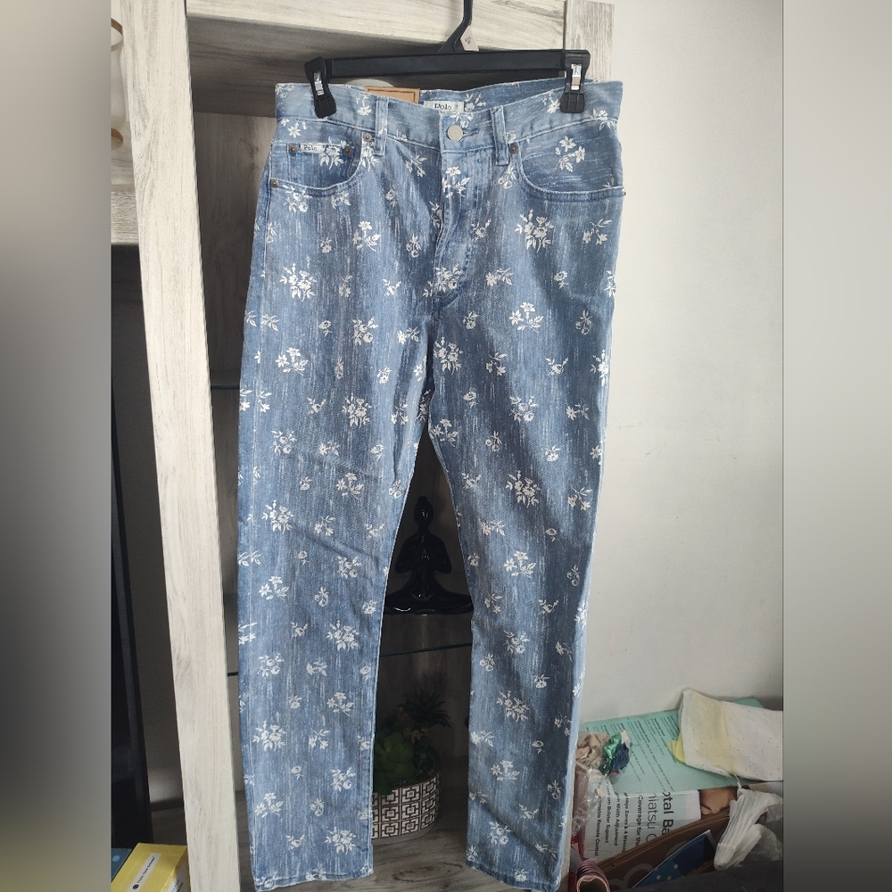 Polo Ralph Lauren Womens Jeans Blue 28 Callen High Rise Slim Floral Denim New!